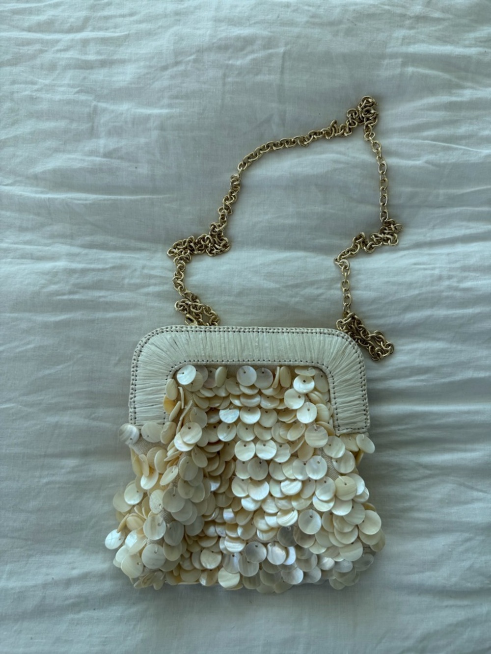 Talbots Cream Sequin Shell Drop Bag with Gold Chain
